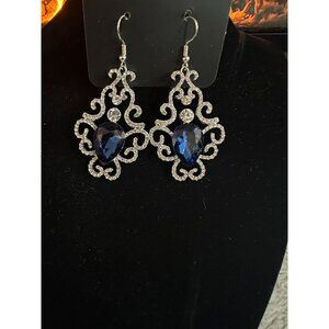 Paparazzi Silver &‎ Blue Teardrop Filigree Earrings